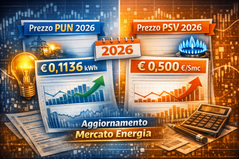 Prezzi PUN e PSV 2026 aggiornamento mercato energia luce e gas